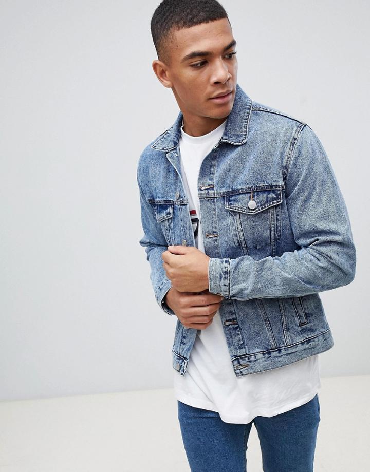 New Look Denim Jacket In Mid Blue Wash - Blue