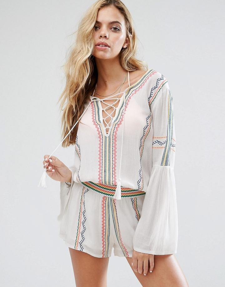Surf Gypsy Embroidered Beach Romper - Multi