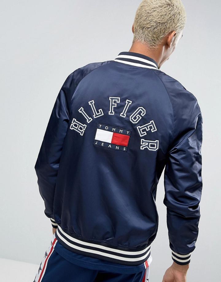Tommy Jeans 90s Satin Bomber M11 Back Embroidery In Navy - Navy