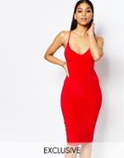 Club L Strap Back Detail Ruched Midi Dress - Red