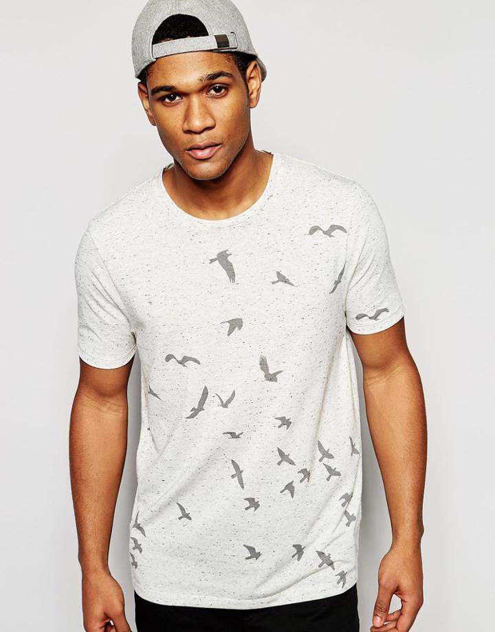 Asos Relaxed T-shirt With Neppy Base And All Over Reverse Bird Print - Gray