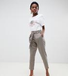 River Island Petite Tapered Pants With Tie Front In Check - Multi