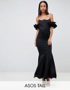 Asos Design Premium Tall Wired Bardot Maxi Dress - Black