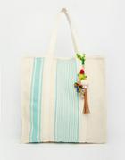 Star Mela Canvas Beach Bag With Turquoise Stripe
