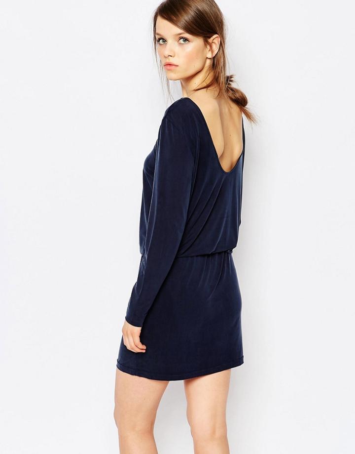Samsoe & Samsoe Arvinna Scoop Back Dress In Cupro - Total Eclipse