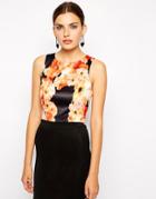 Bardot Crop Top In Watercolour Floral Print - Multi