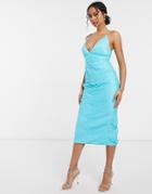 Asos Design Ruched Paneled Cami Midi Dress-blue