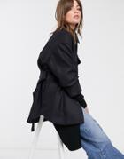 & Other Stories Wool Blend Belted Shirt Jacket In Navy