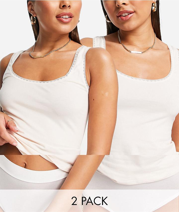 Sloggi Go Organic Cotton Scoop Neck Tank Top 2 Pack In Cream And Pink-multi