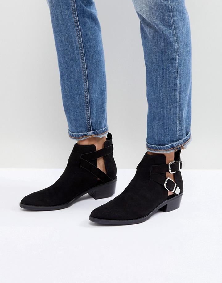 Bershka Cut Out Buckle Western Boots - Black