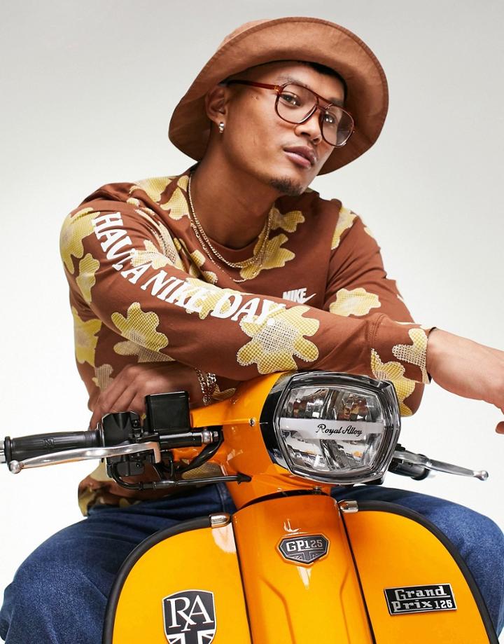Nike Statement Floral Print Long Sleeve T-shirt In Brown