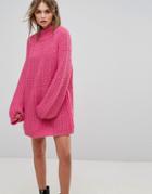 Vero Moda High Neck Oversized Sweater Dress - Pink