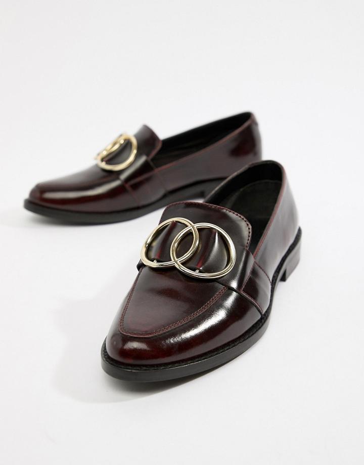 Asos Design Melbourne Leather Ring Loafer Flat Shoes - Red