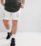 Siksilk Plus Super Skinny Denim Shorts In White With Distressing Exclusive To Asos - White