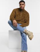 Asos Design Knitted Half Zip Sweater In Brown Textured Yarn