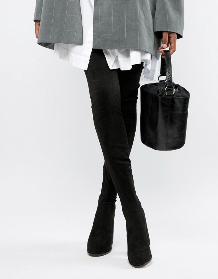 Asos Design Wide Leg Kassidy Heeled Over The Knee Boots - Black