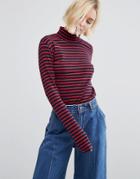 Stylenanda High Neck Top In Grunge Stripe - Multi