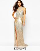 A Star Is Born Luxe Allover Jewel Embellished Maxi Dress With Red Carpet Train