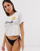 Rip Curl Wave Lines Beach Crop T-shirt In White With Distressed Detail - White