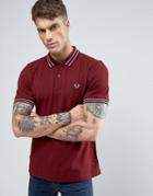 Fred Perry Slim Pique Polo Shirt Tramline Tipped In Red - Red