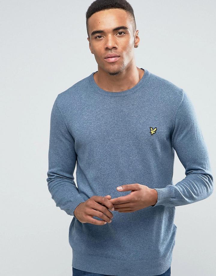 Lyle & Scott Crew Sweater Cotton Merino In Blue Marl - Blue