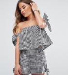 Asos Design Petite Bunny Tie Gingham Beach Two-piece Top - Multi