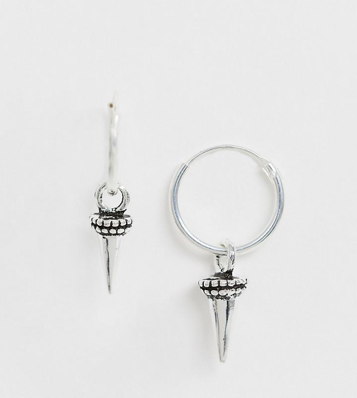Asos Design Sterling Silver Hoop Earrings With Hanging Spike - Silver