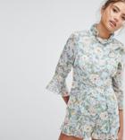 Prettylittlething High Neck Floral Romper - Blue