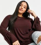 Yours Ribbed Flare Sleeve Top In Dark Cherry-red