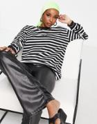 Asos Design Top With Cuff Detail In Striped Black & White-multi