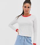 Brave Soul Tall Eloise Stripe Long Sleeve T Shirt With Contrast Trim - Gray