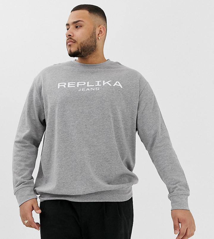 Replika Plus Crew Neck Sweater In Gray With Logo - Gray