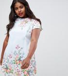 Asos Design Curve Placement Floral Shift Mini Dress - Multi