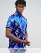 Reclaimed Vintage Brocade Shirt In Reg Fit - Blue