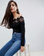 Lipsy Lace Bardot Sweater - Black
