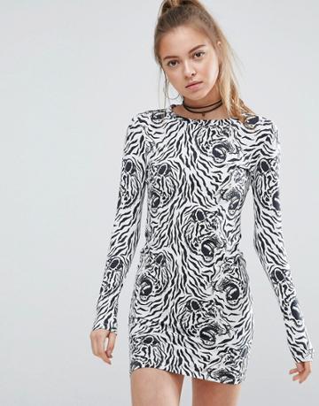Illustrated People Animal Print Bodycon Dress - Black