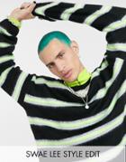 Asos Design Oversized Neon Stripe Sweater In Black
