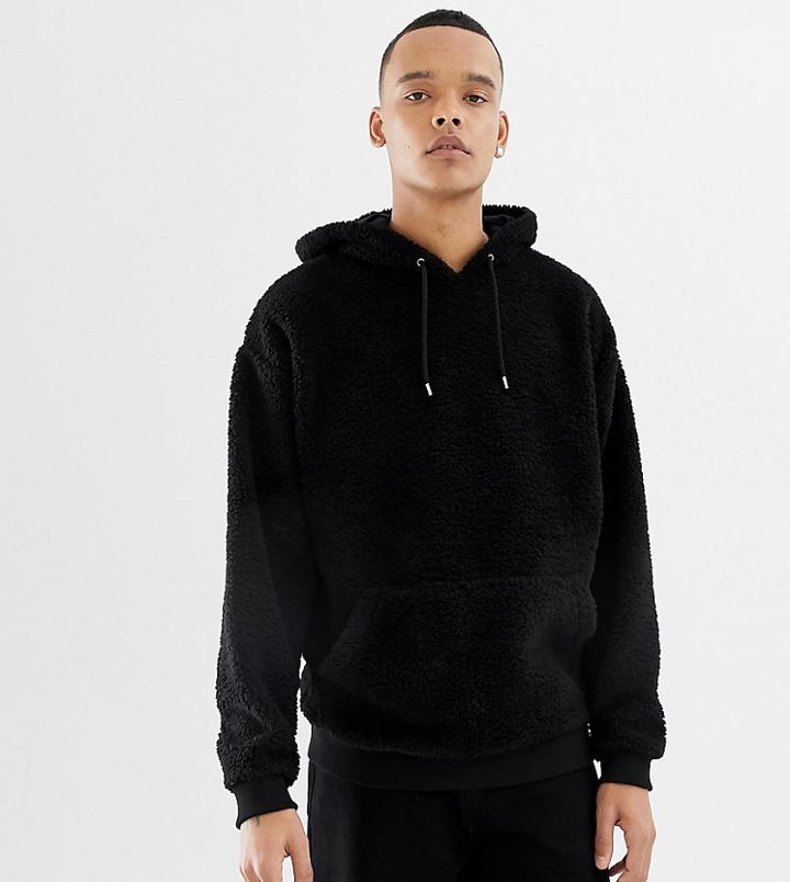 Asos Design Tall Oversized Hoodie In Black Borg - Black