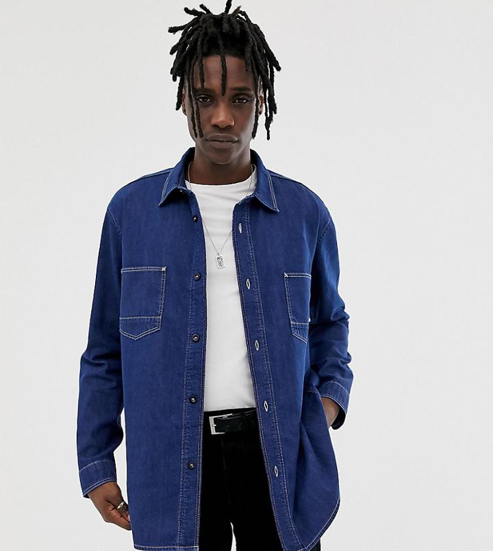 Crooked Tongues Denim Worker Shirt In Navy - Navy