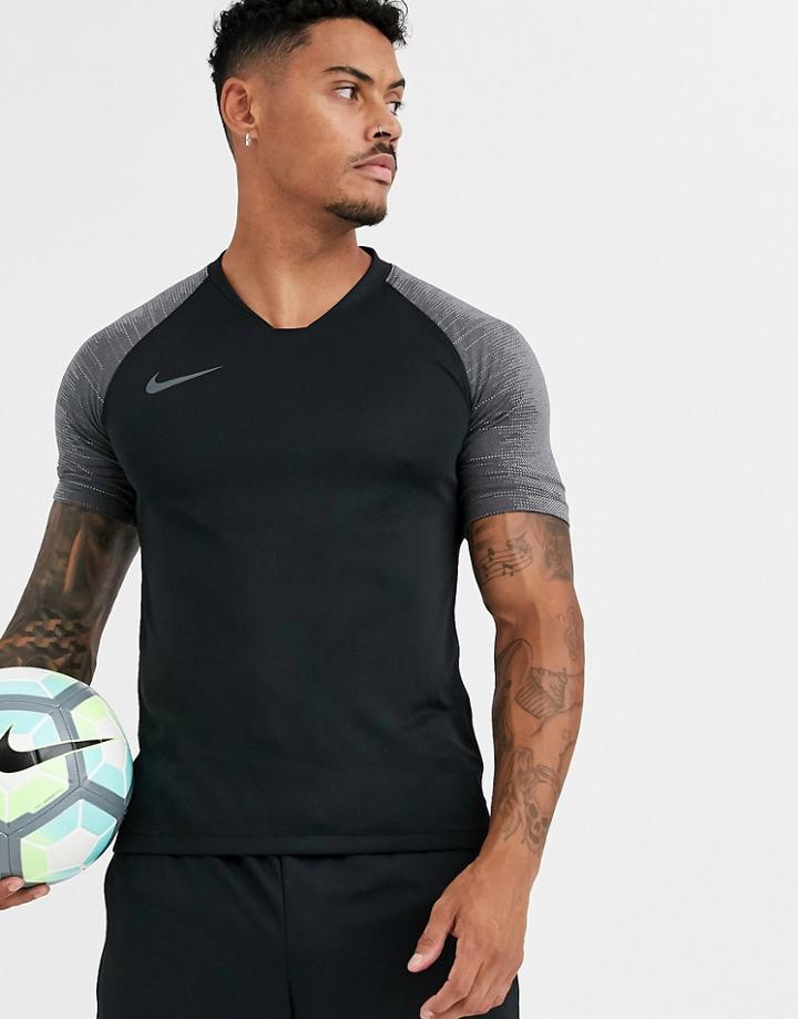 Nike Soccer Strike T-shirt In Black With Contrast Sleeves