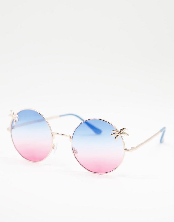 Aj Morgan Round Lens Palm Tree Sunglasses-gold