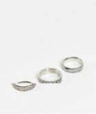Asos Design 3 Pack Stainless Steel Band Ring Set With Emboss Detail In Silver