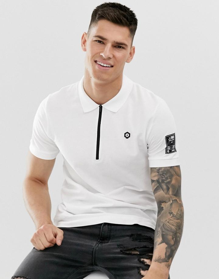 Jack & Jones Core Zip Neck Logo Polo In White - White