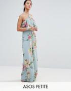 Asos Petite Jumpsuit In Crinkle With Wide Leg And Halter Neck In Floral Print - Multi
