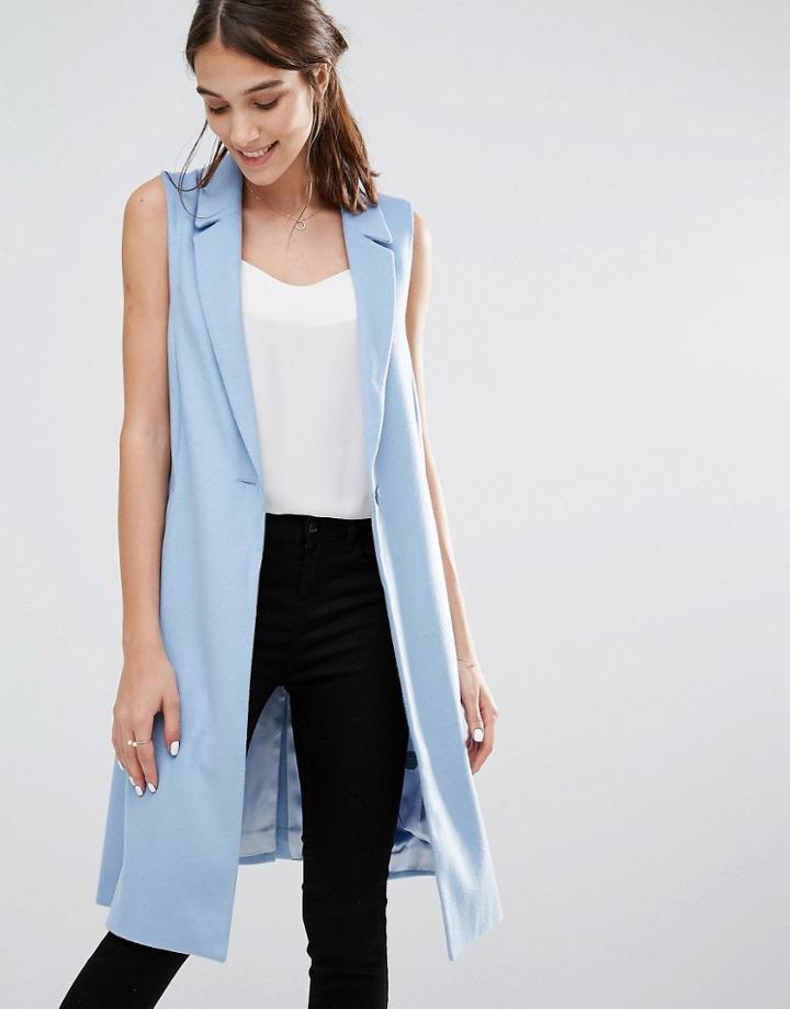 Closet Long Line Sleeveless Blazer - Blue