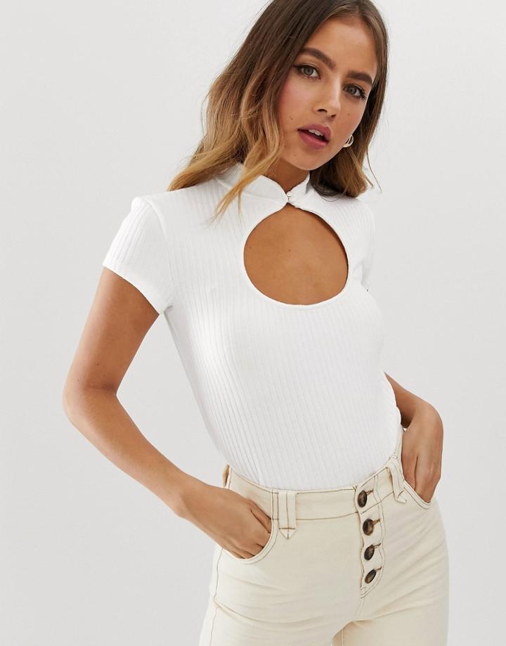 Bershka 90s Cut Out Lettuce Edge Top In White