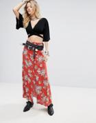 Honey Punch Button Front Maxi Skirt In Vintage Floral - Red