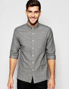 Asos Oxford Shirt In Brushed Gray Marl With Long Sleeves - Gray