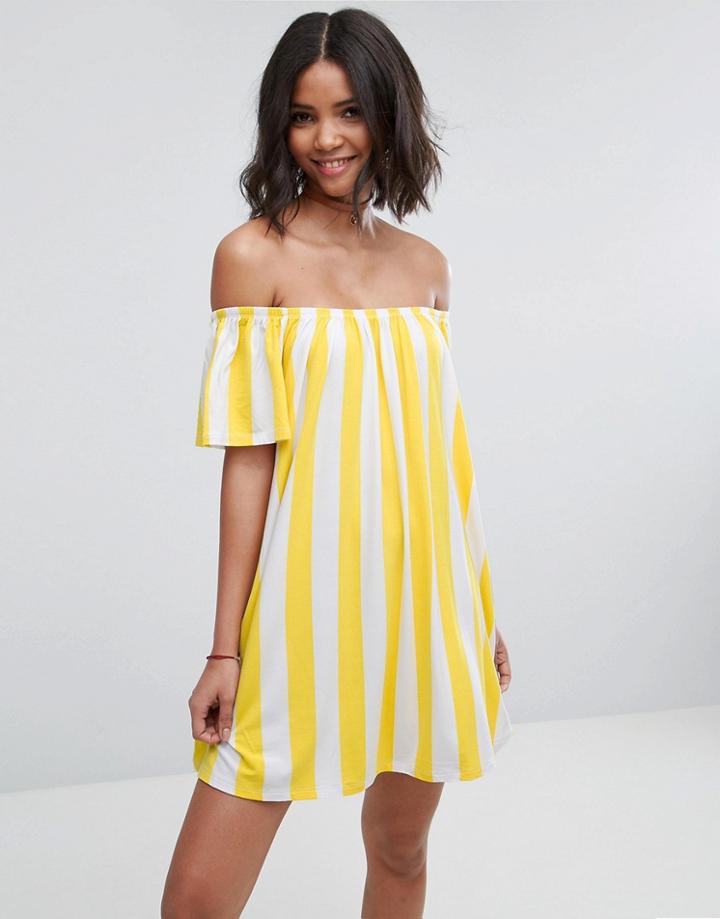 Asos Off Shoulder Sundress Deckchair Stripe - Multi