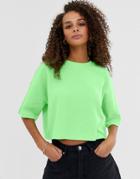 Asos Design Crop T-shirt In Waffle In Bright Green